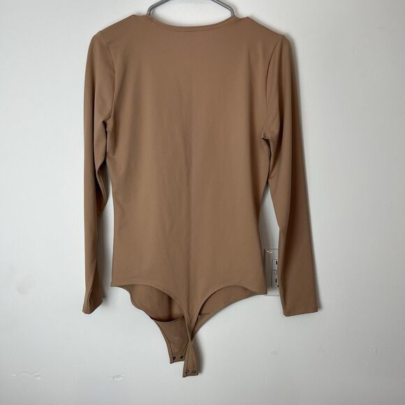ABERCROMBIE & FITCH Soft A&F Collection Tan Long Sleeve Cutout Nylon Bodysuit L - Picture 5 of 7
